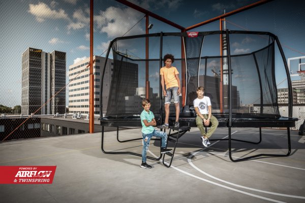 BERG Trampolin Ultim Elite 300 x 500 cm grau + Netz Deluxe XL + Leiter V2022 - Angebot rechteckiges Trampolin - trampolin-profi.de