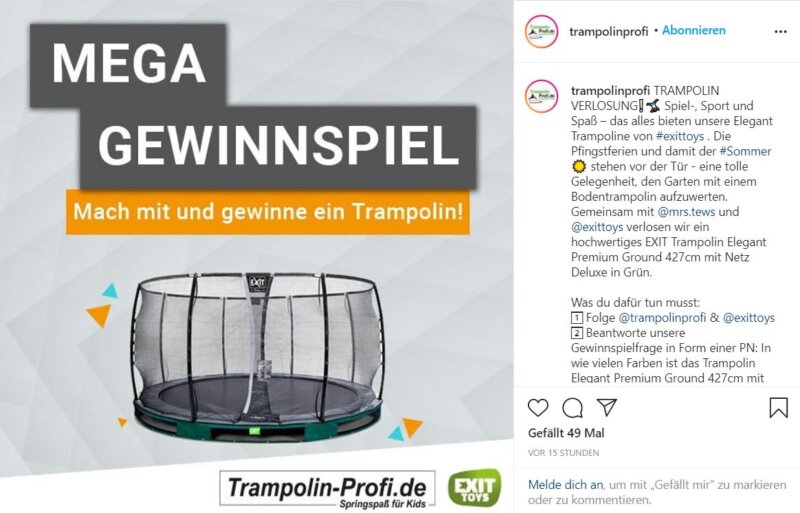 MEGA Gewinnspiel - Instagram - TRAMPOLIN PROFI - Trampoline Verlosung