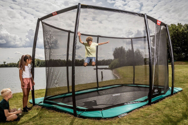 Trampolin ebenerdig + Fangnetz kaufen auf trampolin-profi.de