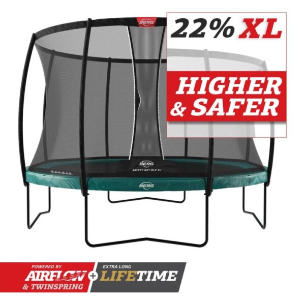 Trampolin Sicherheitsnetz: Reißverschluss vs. Sicherheitseingang - extra hoch ist das Sicherheitsnetz Deluxe XL von BERG - Ratgeber trampolin-profi.de
