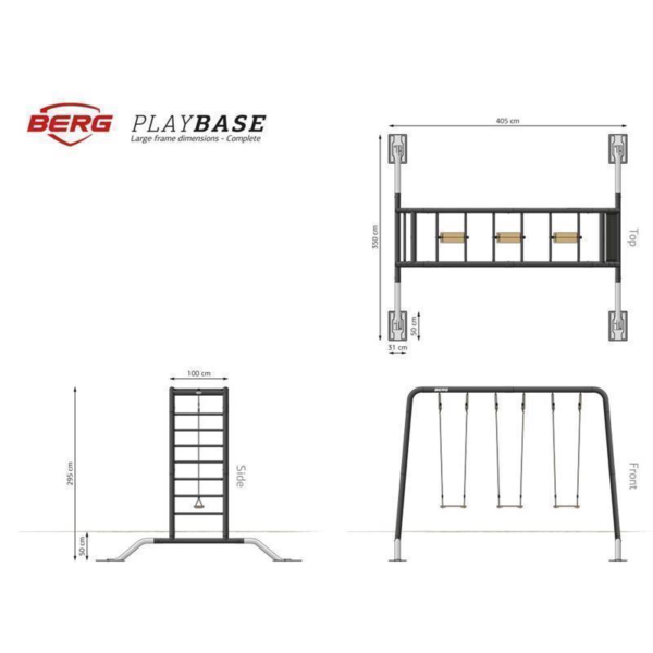 BERG PlayBase Zubehör Test - die L-Variante bietet Platz für 3 Spielelemente - alles geht aber nicht gleichzeitig - Test veröffentlicht auf trampolin-profi.de