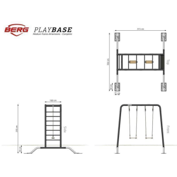 BERG Klettergerüst PlayBase M + Gummischaukel + Trapez + Kletterwand